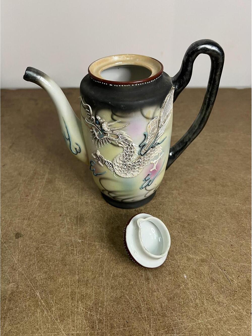 Vintage Dragonware Moriage Multicolor Porcelain Teapot Raised Dragon Unmarked - Picture 2 of 8